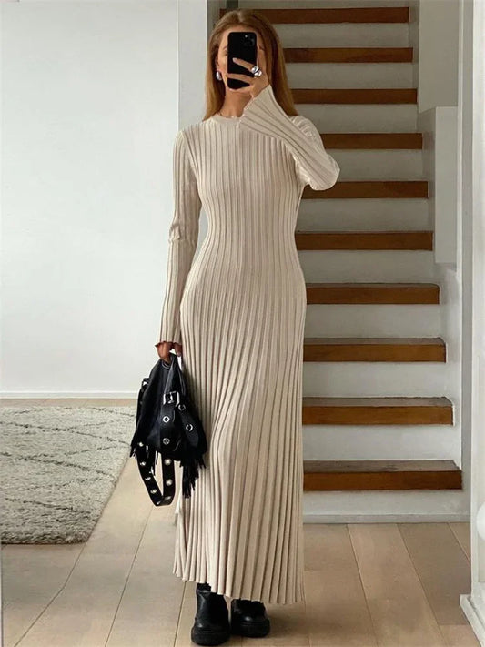 Tossy Lace-Up Female Knit Maxi Dress